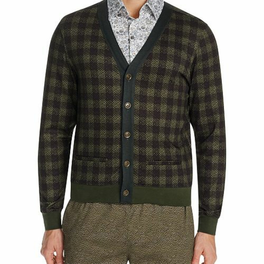 Tallia Men's Slim-Fit Stretch Plaid Cardigan